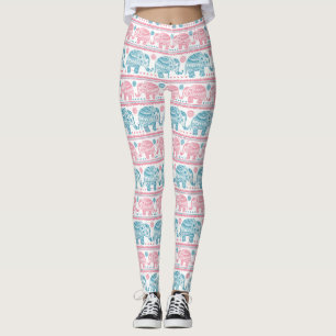 Legging Rosa e teste padrão étnico do elefante da cercet