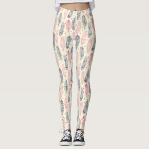 Legging Rosa e teste padrão étnico roxo da pena