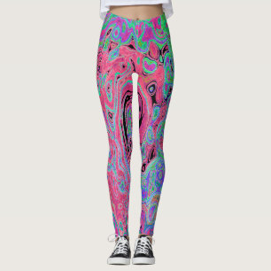 Legging Rosa e Verde Lima Groovy Abstrato Retro Espiral