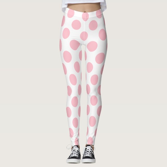 Legging Rosa em Bolinhas brancas de grande tamanho (Frente)