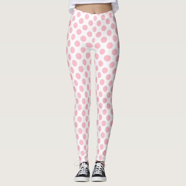 Legging Rosa em Bolinhas brancas de tamanho médio (Frente)