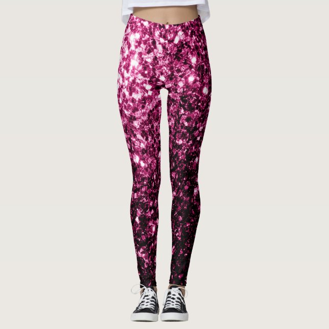 Legging Rosa escuro falso brilho glitter faíscas (Frente)