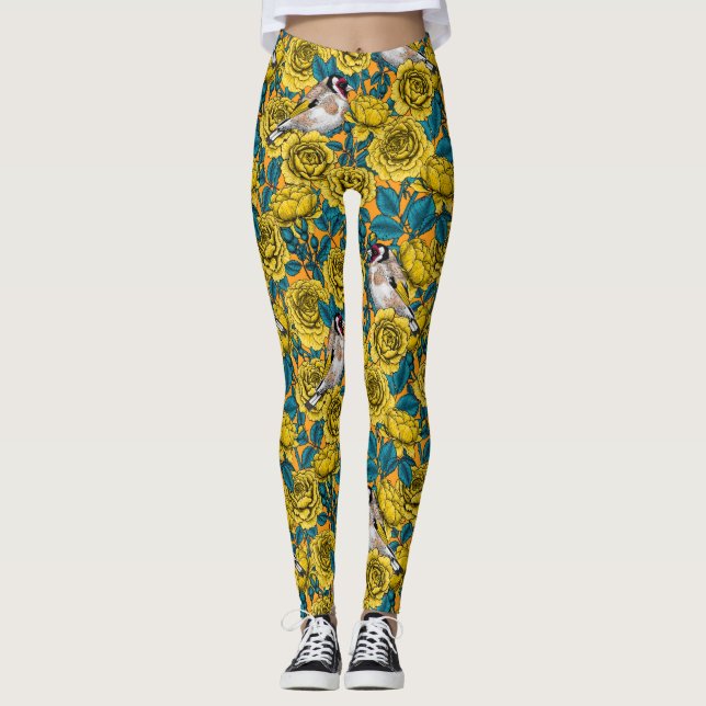 Legging Rosa, flores e aves-pintadas (Frente)
