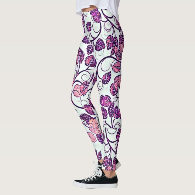 Legging Rosa + Folhas Roxas (Esquerda)