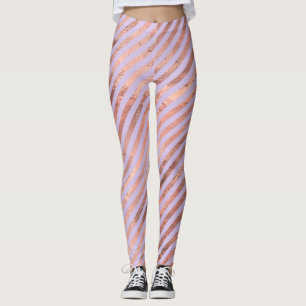 Legging Rosa Glamouroso Dourado Folha e Listras Lilás