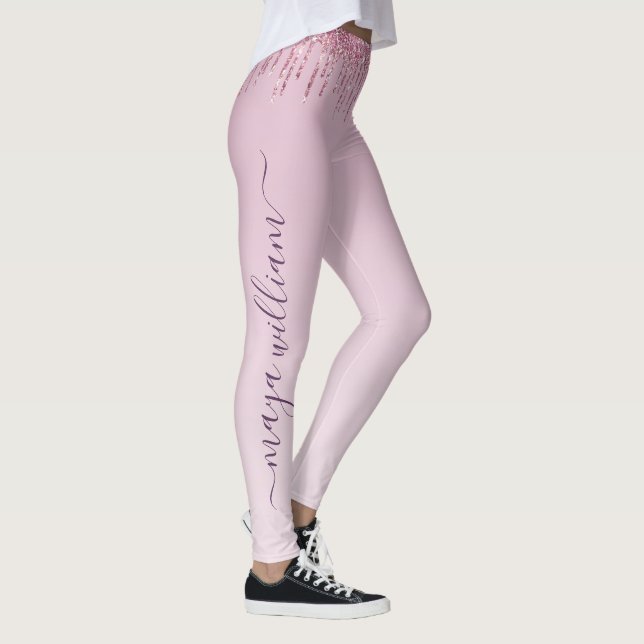Legging Rosa Glitter Drives Monograma Personalizado E Nome (Direita)