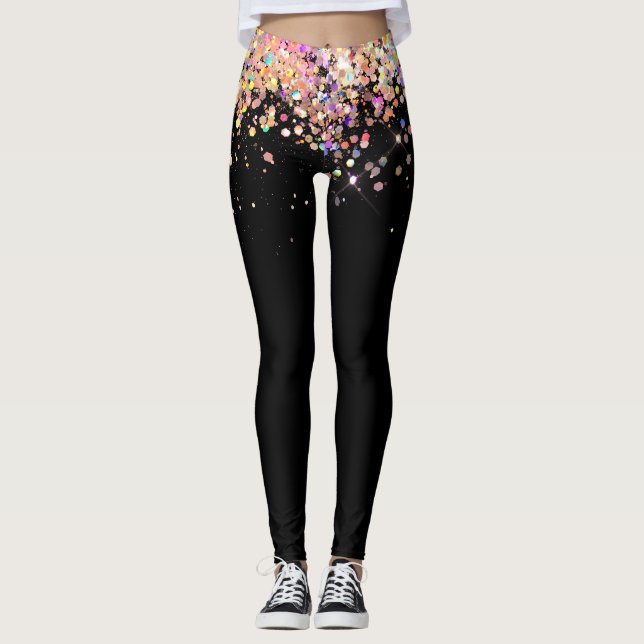 Legging Rosa Holográfico Elegante preto brilhante Dourado (Frente)