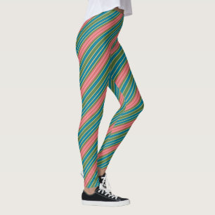 Legging Rosa Intenso Rosa Pálido Azul Verde Listras com Ef