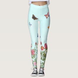 Legging Rosa Jardim com Borboletas em Fundo Azul