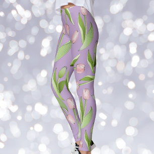 Legging Rosa Lilás Moderno Estampa de Tulipa