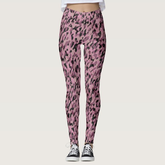 Legging Rosa malva e camuflagem de carvão abstrato (Frente)
