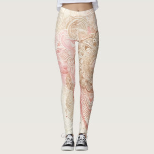 Legging Rosa Marrom Creme Mandala Boêmio Moda Boho