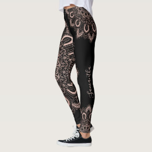 Legging Rosa Negra Negra Elegante Personalizada Dourada