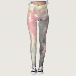 Legging Rosa, ouro, arte pintada moderna abstrata das