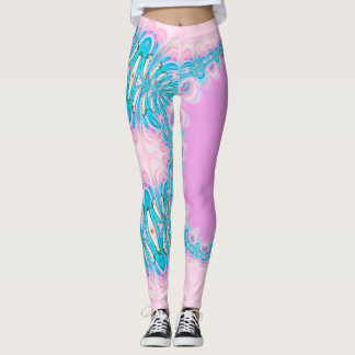 Legging Rosa Pastel Azul Fractal Renda Boho Psicodélico
