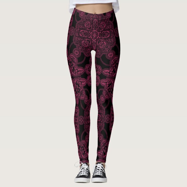 Legging Rosa profundo e Persa preto (Frente)