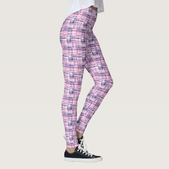 Legging Rosa Quente Azul Marinho Madras Estilo Remendado X (Direita)