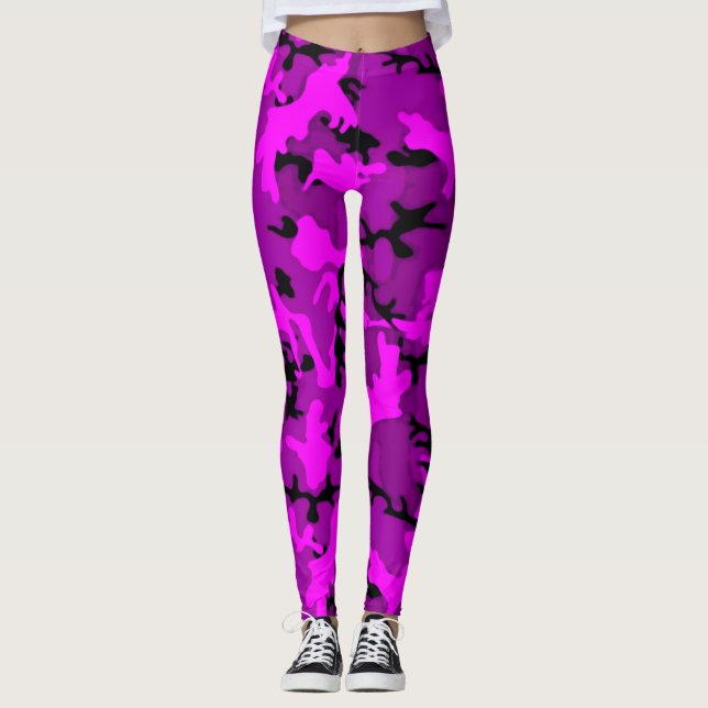 Legging Rosa quente & caneleiras roxas de Camo do fantasma (Frente)