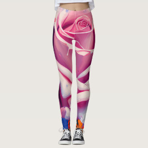 Legging Rosa Rosa Bold Arte Boêmia Estilo 