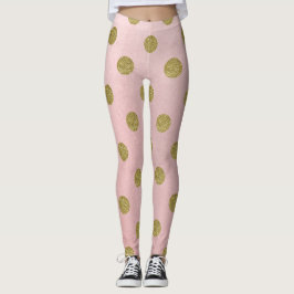 Legging Rosa Suave Dourado Brilho Glam Pontos Cute