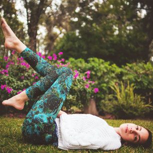 Legging Rosa Turquesa Dourado Brilho Glam Floral Boho