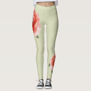 Legging Rosa vermelha em Pernas de Pontos Brancos e Limões