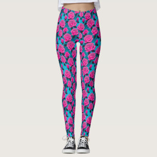 Legging Rosas Abstratas Ousadas em Rosa Neon