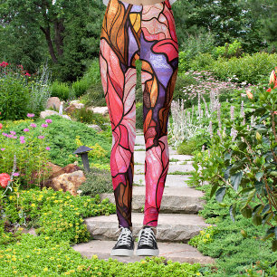 Legging Rosas Abstratas Rosa Bonito com Visual de Vidro Co