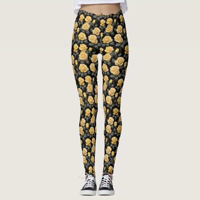 Legging Rosas Amarelas Douradas (Frente)
