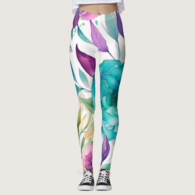 Legging Rosas Azuis Sangue de Aquarelas Rúplas (Frente)