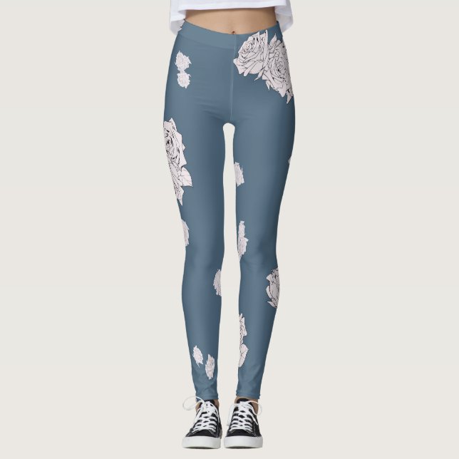 Legging Rosas brancas e azuis (Frente)