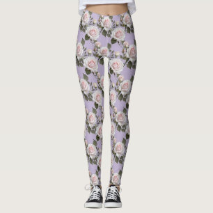 Legging Rosas Brancas Macias e Rosa Bege em Lavanda Fumê