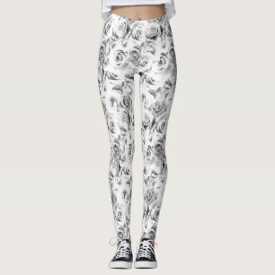 Legging Rosas Brancas Repetindo Padrão Floral