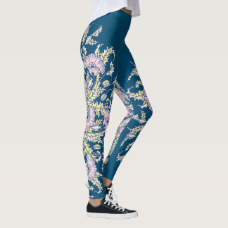 Legging Rosas claro em Azul Escuro, Botânico, Floral