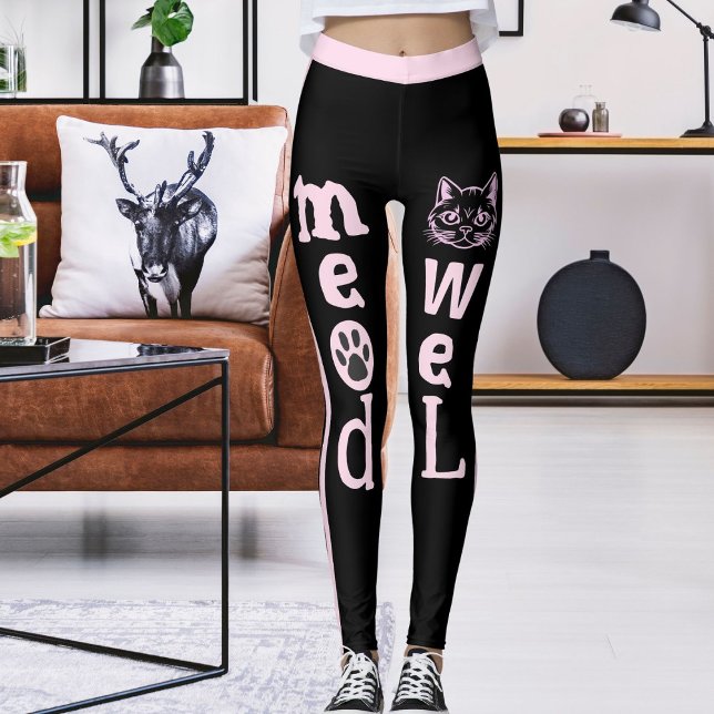 Legging Rosas claro Pretas Personalizadas Stripes Pet Cat (Criador carregado)