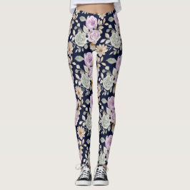 Legging Rosas cor de água rosa e verde preto Boho floral