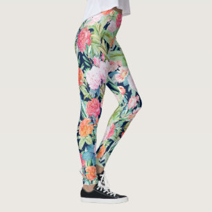 Legging Rosas cor-de-rosa florais Vintage Design azul