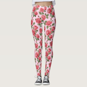 Legging Rosas Cor-de-Rosa Românticas Padrão Botânico