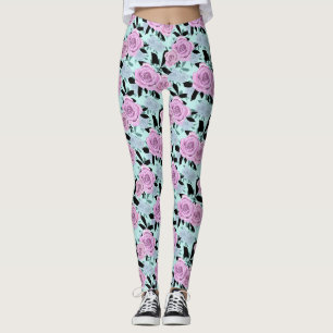 Legging rosas cor-de-rosa, rosas, fundo turquesa