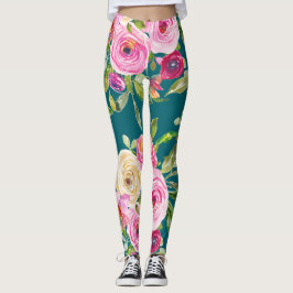 Legging Rosas de aquarelas em rosa e creme no chão