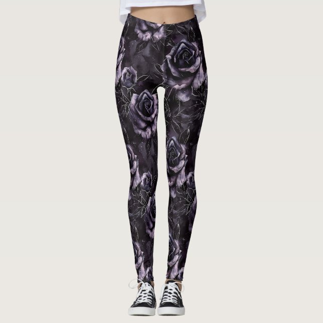 Legging Rosas de cemitério roxos ocultos (Frente)