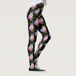 Legging Rosas de Pastas de Aquarela em Nome Pink e Azul Pe