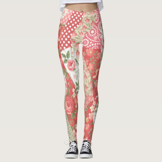 Legging Rosas de patch: design de padrão uniforme. (Frente)
