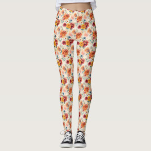 Legging Rosas de vindima de boho e penas, padrão floral