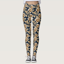 Legging Rosas Douradas Com Acabamento Metálico