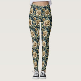 Legging Rosas Douradas Com Acabamento Metálico