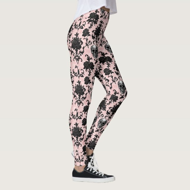Legging Rosas e Caveiras Góticas Rosa e Preto (Direita)