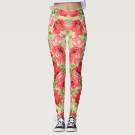 Legging Rosas e folhas padrão floral