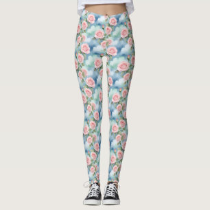 Legging Rosas em tons de água-marinha de rosa claro e verd