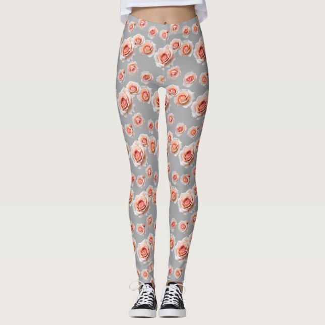 Legging Rosas em tons de pêssego e coral (Frente)